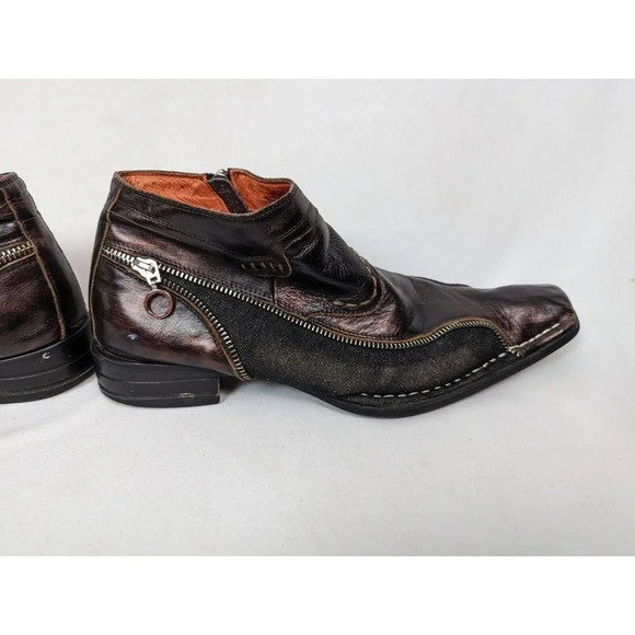 Robert Wayne REPUBLIC Boot Mens Sz 8 Black Zipper & Denim Trim Embellished $410 - Picture 7 of 14